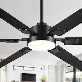 Breezary - 72-Inch Ceiling Fan with 6 Plywood Blades, DC Motor, 6-Speed Remote Control, 3-Color Light, Memory Function - Matte Black and Dark Wood Grain