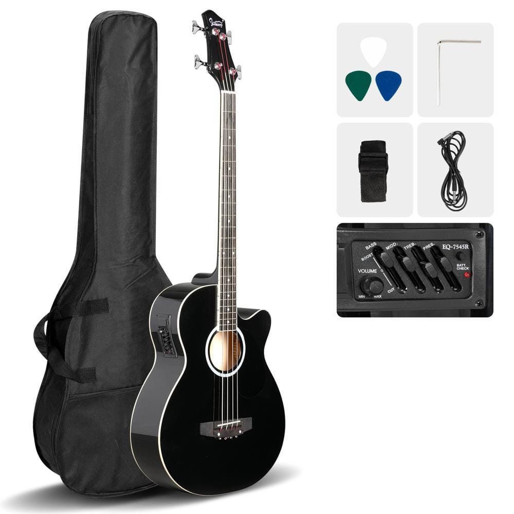 Winado - 44.5 in EQ 4 String Acoustic Bass Guitar, Full Size Bass Guitar Kit with Portable Guitar Bag, Premium Cable,Wrench,Strap