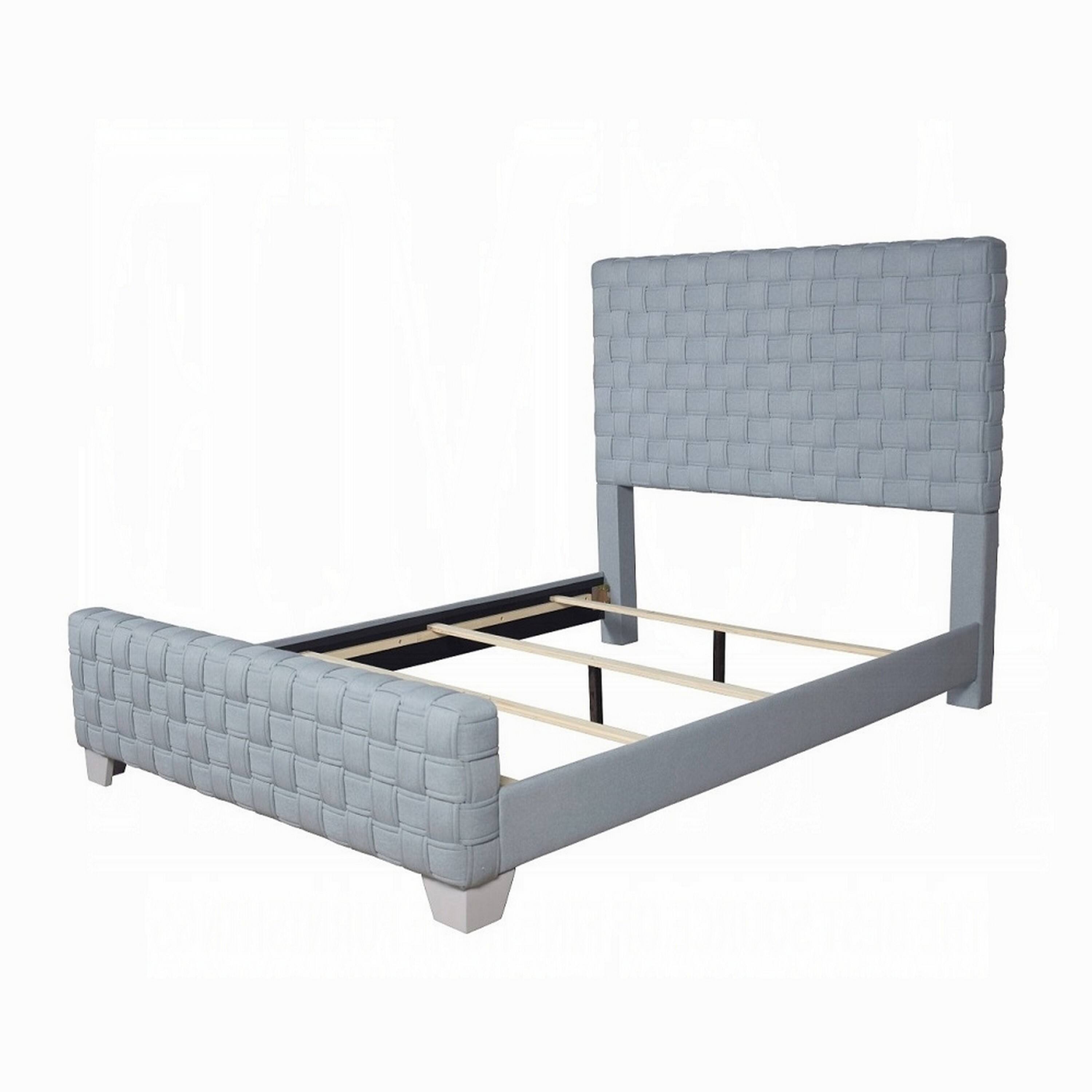 Alt View 1. Manhattan Lane - Reah Queen Size Bed, Light Teal Blue Chenille, Gray Panel Headboard - Gray, Teal Blue.