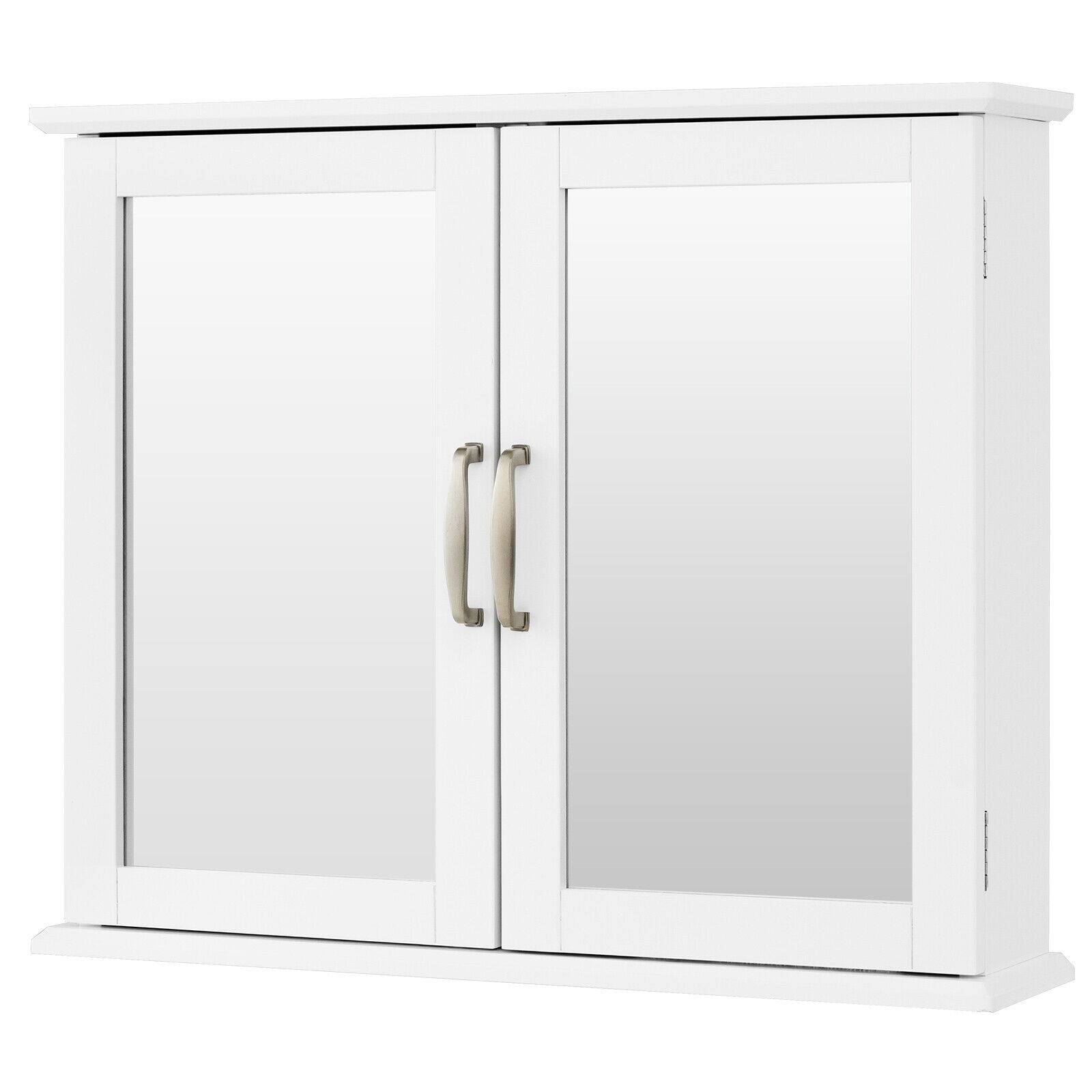 Alt View 9. Gymax - Gymax Bathroom Medicine Cabinet 2-Tier Wall-Mounted Mirror Storage Cabinet W/Handles - White.