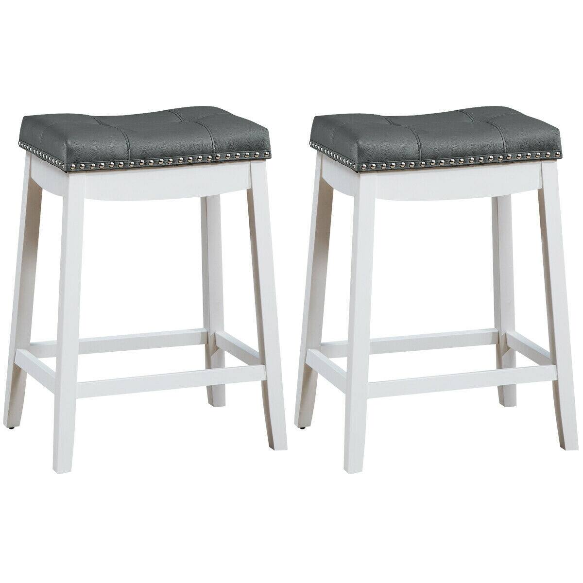Front. Ecooso - Set of 2 24 Inch Backless Counter Stools with Footrest for Kitchen or Cafe - White.