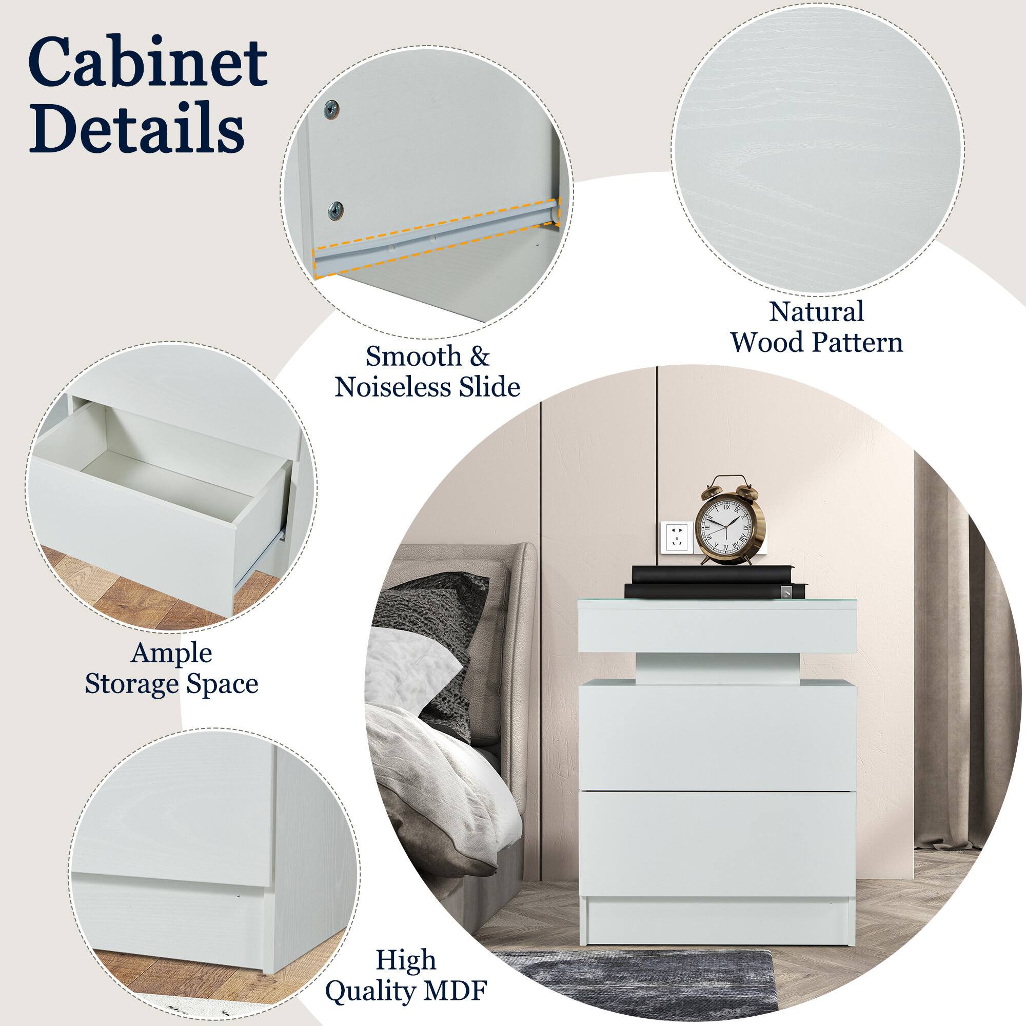 Cabinet Details

- Smooth & Noiseless Slide
- Natural Wood Pattern
- Ample Storage Space
- High Quality MDF