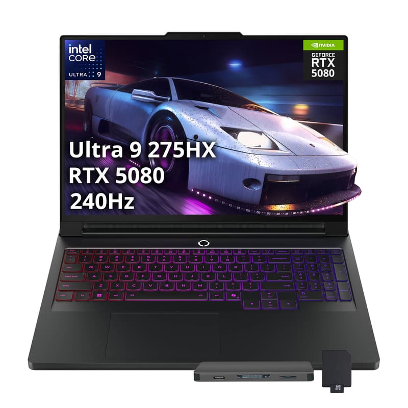 Lenovo - Legion Pro 7 16" WQXGA Gaming,Intel Ultra 9 275HX,32GB RAM,1TB SSD+1TB Dock Set,RTX 5080,RGB Backlit,Win 11 - Black