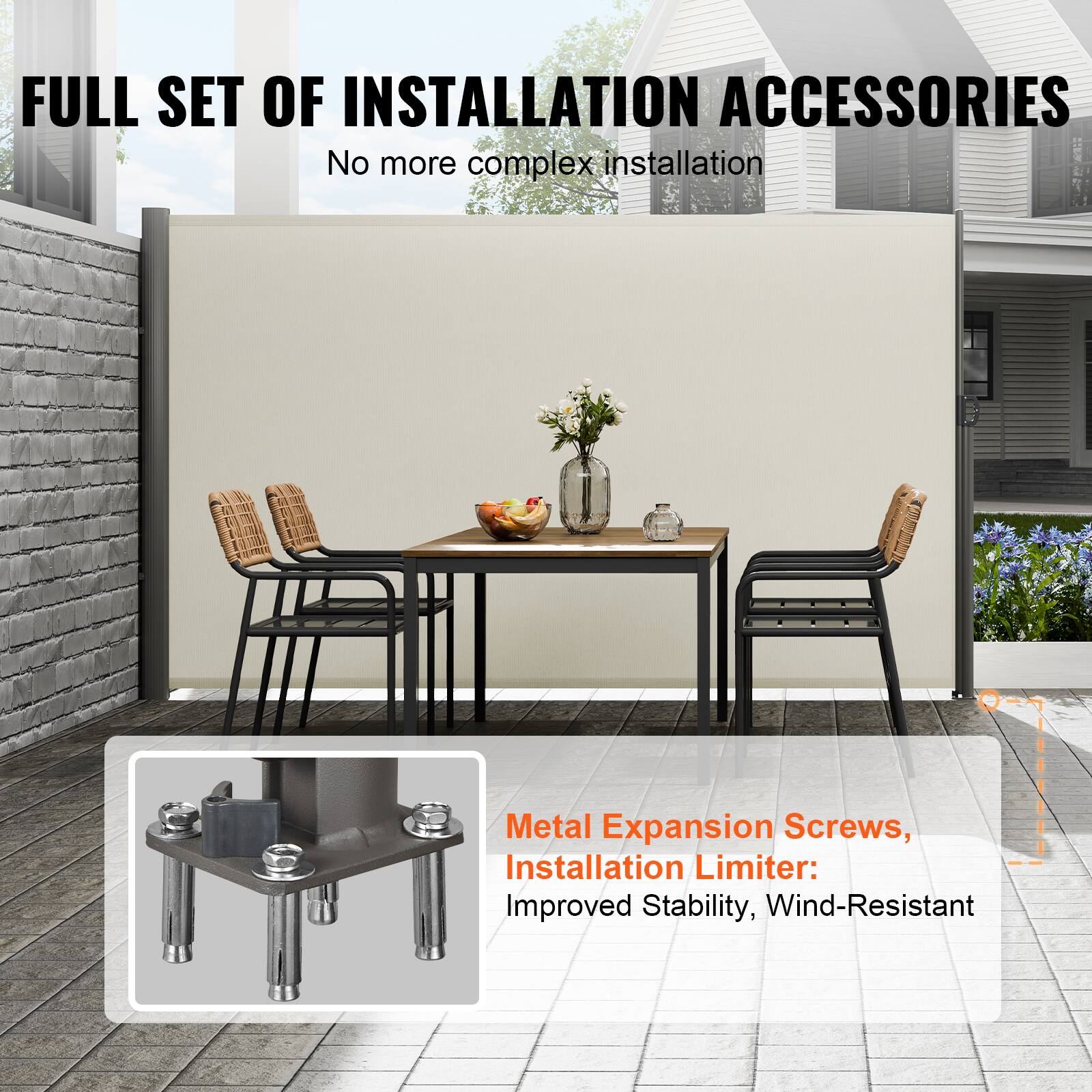 FULL SET OF INSTALLATION ACCESSORIES

No more complex installation

Metal Expansion Screws, Installation Limiter: Improved Stability, Wind-Resistant