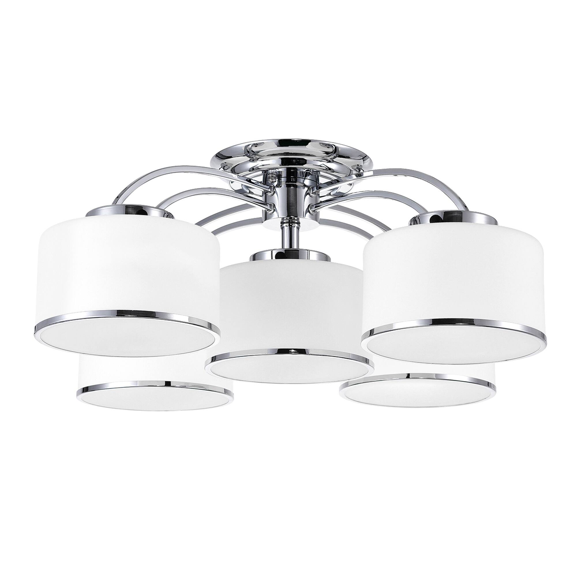 Alt View 1. CWI Lighting - Frosted 5 Light Drum Shade Flush Mount With Chrome Finish - Chrome.
