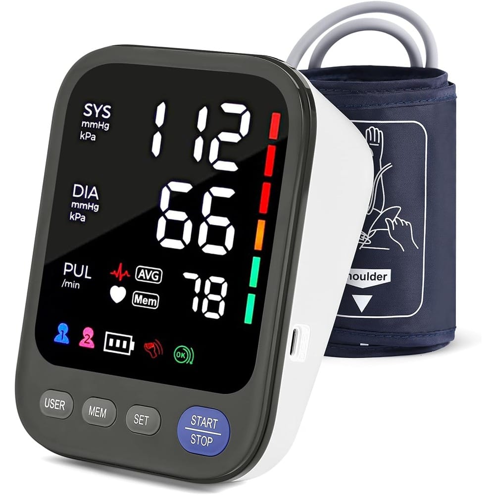 RTMB - Upper Arm Blood Pressure Monitor, Adjustable Large Cuff, LED Display, 2-User - White