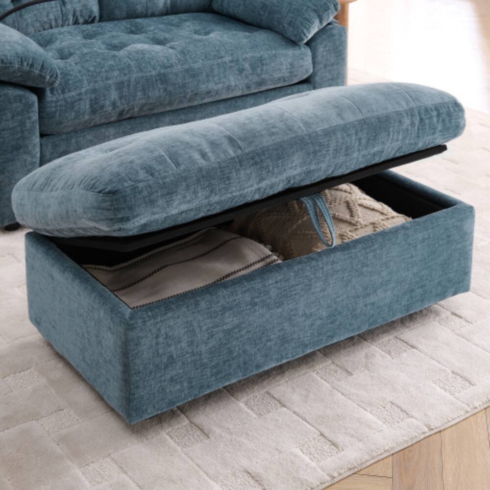 Alt View 1. LUCKY ONE - Double Sofa Recliner with Manual Adjustable Backrest,USB Port,Phone Stand and Storage Ottoman - Blue.