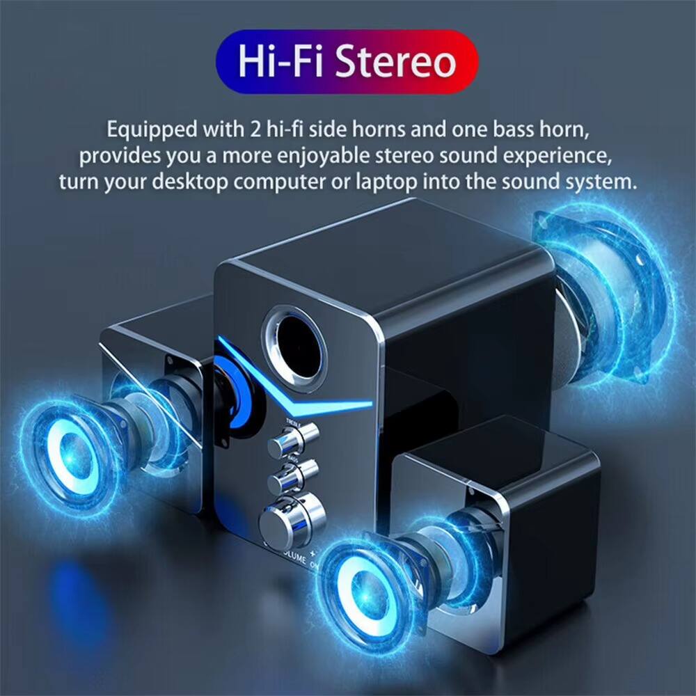 Hi-Fi Stereo

Equipped with 2 hi-fi side horns and one bass horn, provides you a more enjoyable stereo sound experience, turn your desktop computer or laptop into the sound system.