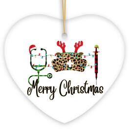 OrnamentallyYou - Plaid Nurse Theme Merry Christmas Ornament Stethoscope and Needle Heart Version - Multi-colored