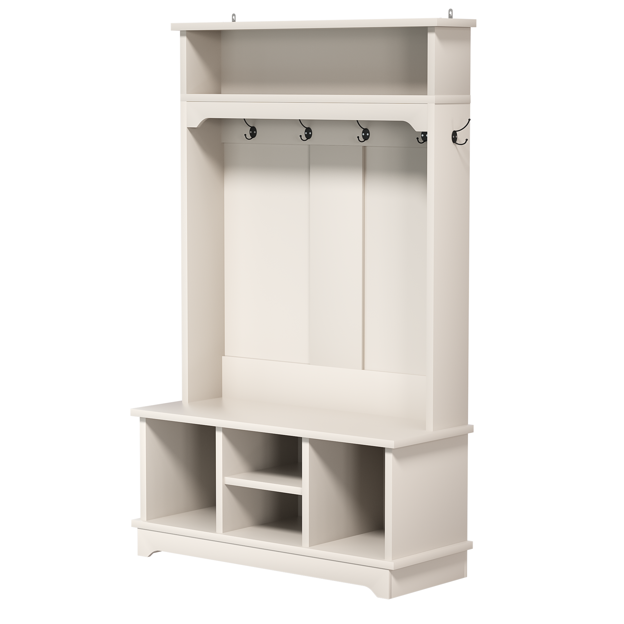 Angle. Whisen - Multifunctional Hall Tree with Shoe Storage Bench, Heavy-Duty Entryway Coat Rack Organizer-White - White.