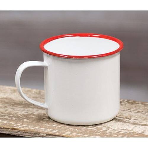 BreeBe - *Red Rim Enamel Coffee Mug - Red, White