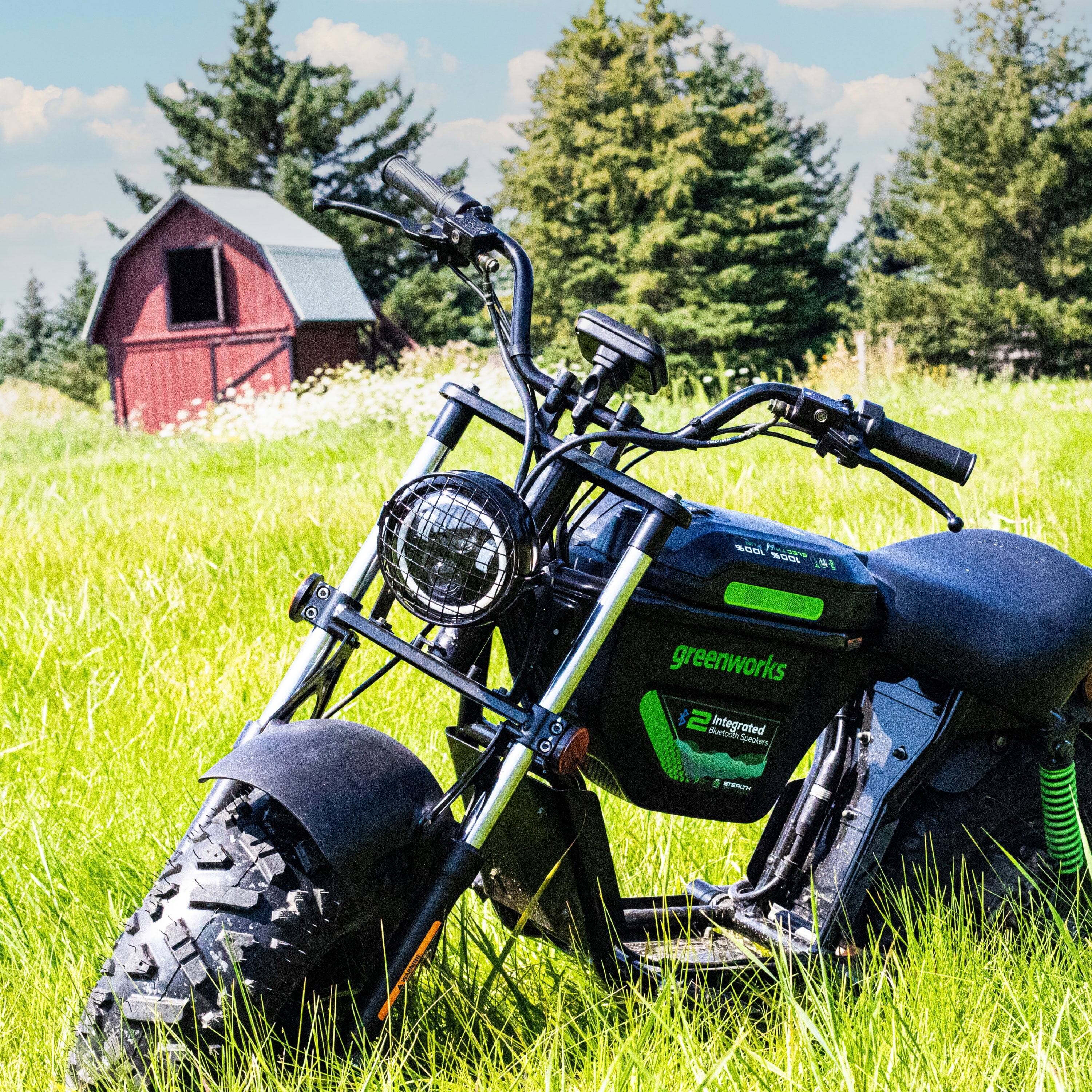 Angle. Greenworks - Greenworks 60V Electric Mini Bike for Adult with (2) 8.0Ah Battery & 10A Dual Port Rapid Charger - Green.