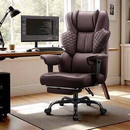 KERDOM - 500lb Big & Tall Ergonomic Executive Office Chair with Footrest, PU Leather Computer Gaming Chair with 4D Lumbar Support - Coffee