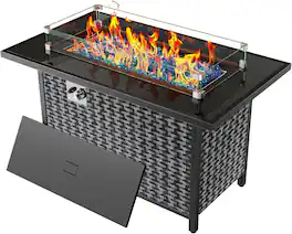 Ciays - 43-Inch Propane Fire Pit Table, 60,000 BTU CSA-Listed Outdoor Gas Fire Table with Glass Wind Guard - Black