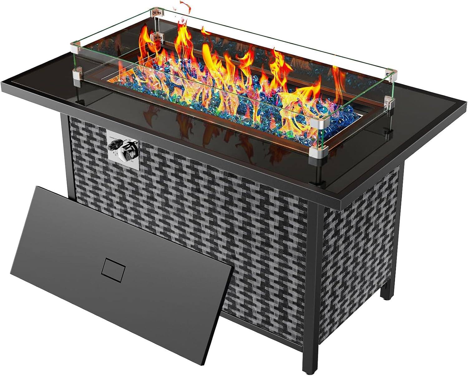 Front. Ciays - 43-Inch Propane Fire Pit Table, 60,000 BTU CSA-Listed Outdoor Gas Fire Table with Glass Wind Guard - Black.