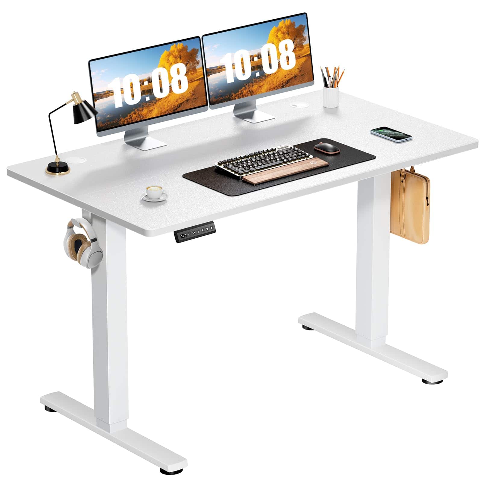 Hirose Alice - Sweetcrispy Electric Standing Desk Adjustable Height, Sit Stand Up Home Office Desks Computer Workstation P - White 48x24 inch