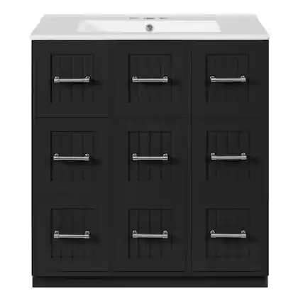 Front. Boyel Living - 30 Inch Modern Bathroom Vanity with Undermount Ceramic Sink and Drawers Black - Black.