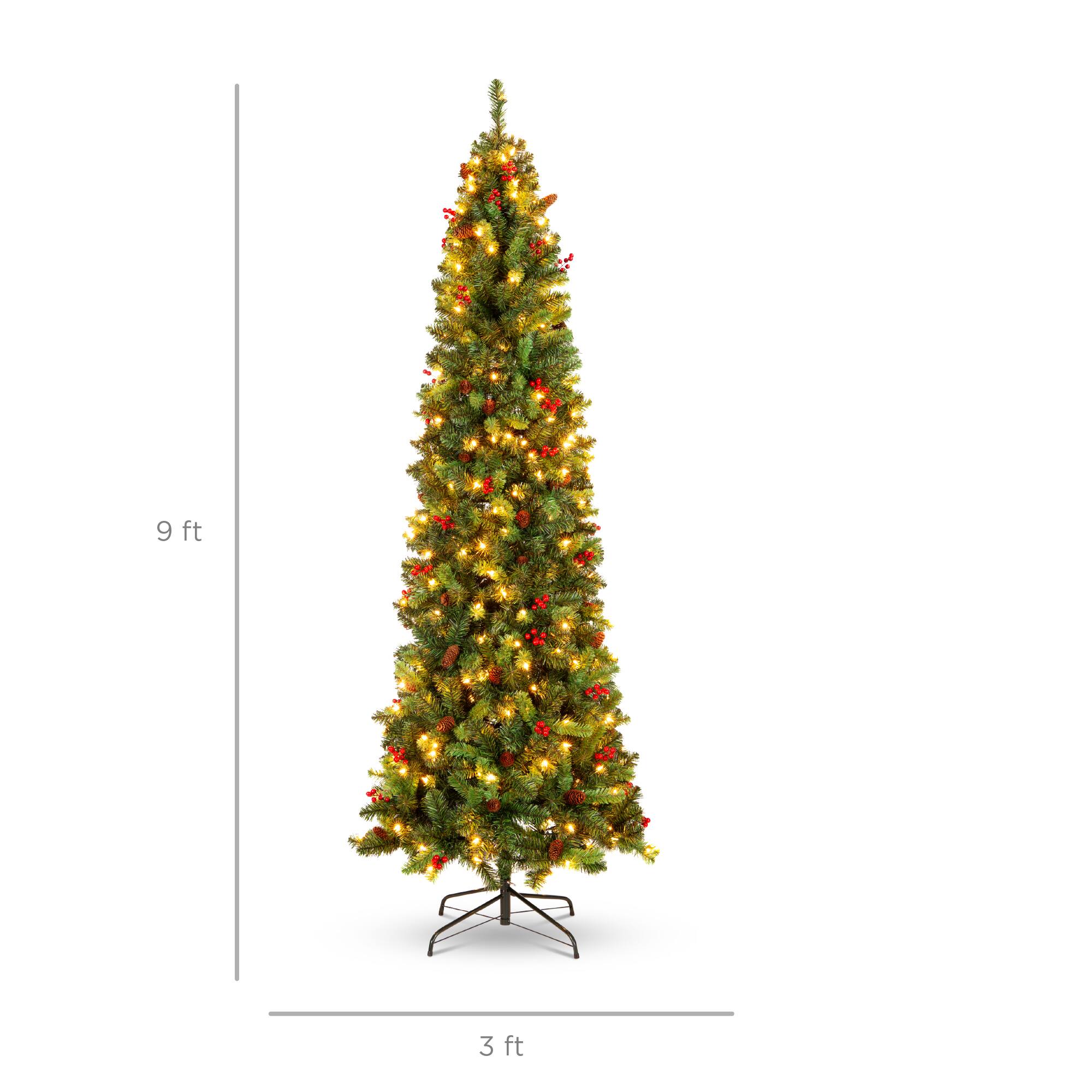 Alt View 6. Best Choice Products - Best Choice Products 9ft Pre-Lit Pencil Christmas Tree Pre-Decorated Holiday Accent w/ 1,298 Tips, 460 Lights, Base - Green.
