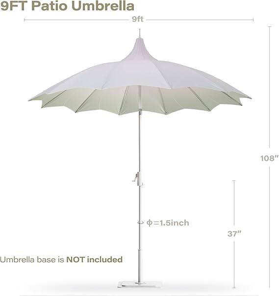 9FT Patio Umbrella

9 ft

108"

Ø = 1.5 inch

37"

Umbrella base is NOT included