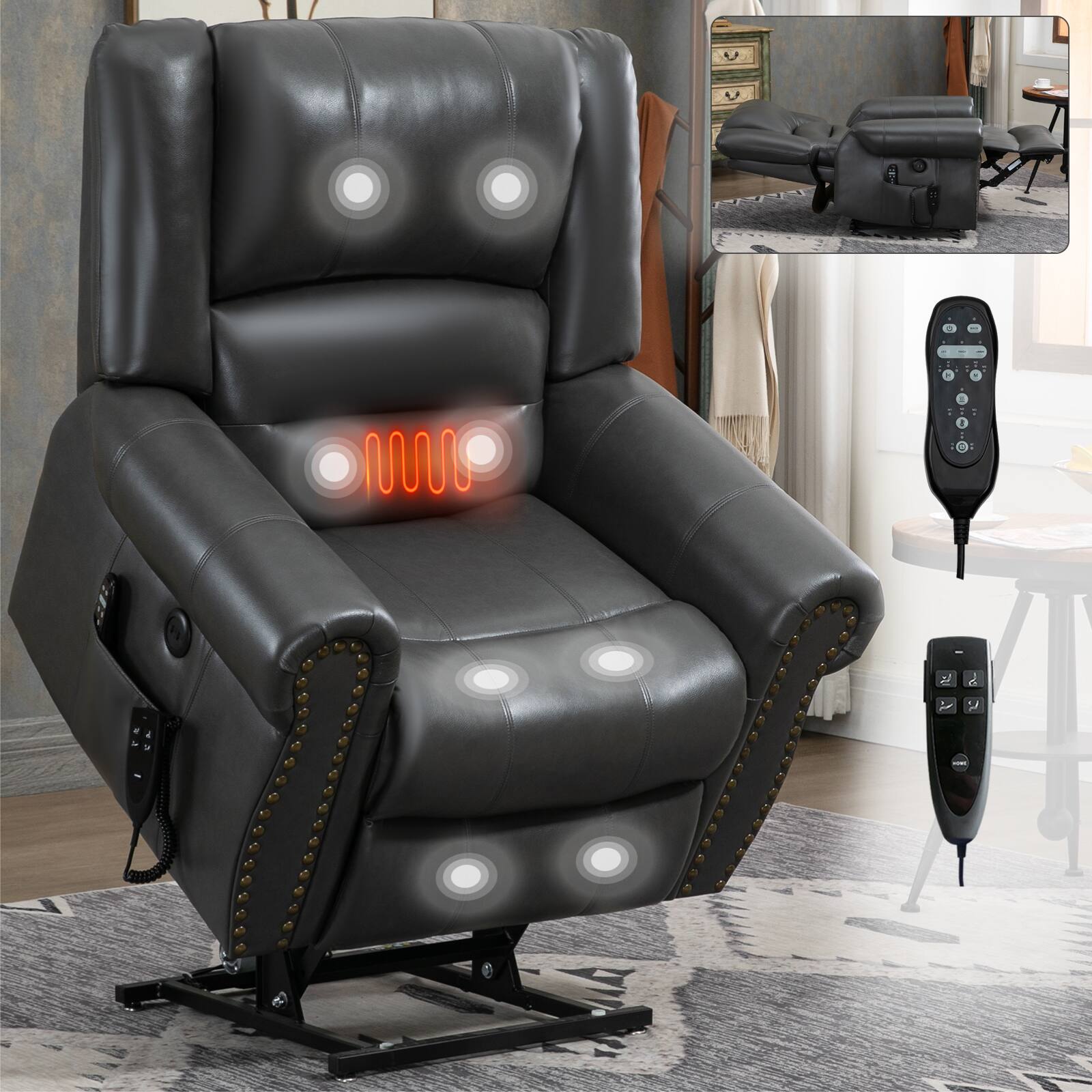 Anysun - Power Lift Recliner w/ Heat & Massage, Dual Motor, Infinite Positions, 350 lbs Cap, Faux Leather, USB - Gray price history on PriceWatchPro