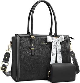 mosiso - Laptop Bag for Women 15-15.6 inch PU Leather Tote Bag Work Briefcase Computer Bags - Black