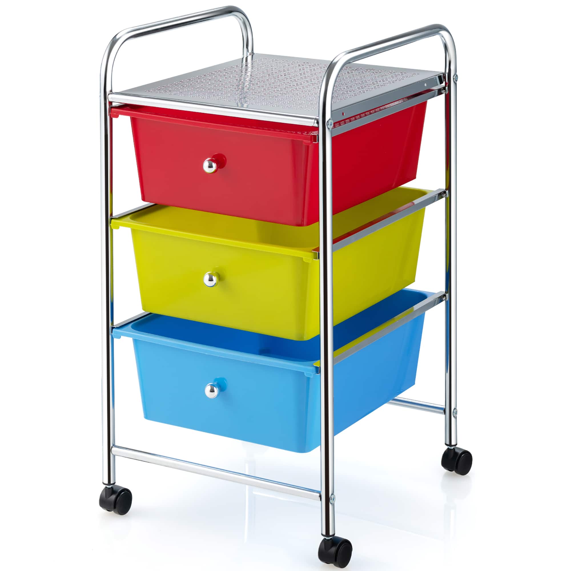 Front. Costway - 3 Drawers Metal Rolling Storage Cart Scrapbook Supply & Paper Home Office - Multicolor.