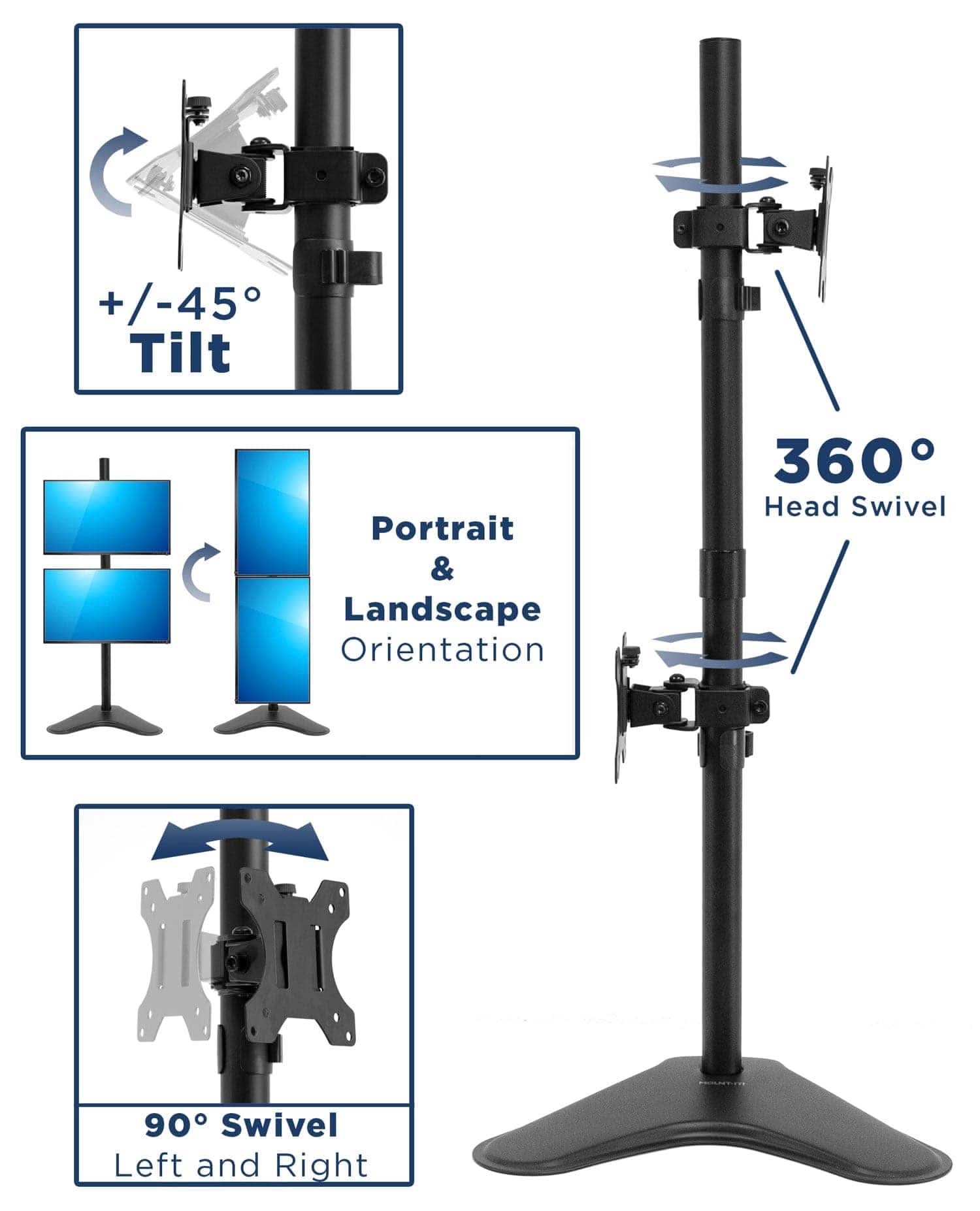 +/-45° Tilt  
Portrait & Landscape Orientation  
360° Head Swivel  
90° Swivel Left and Right