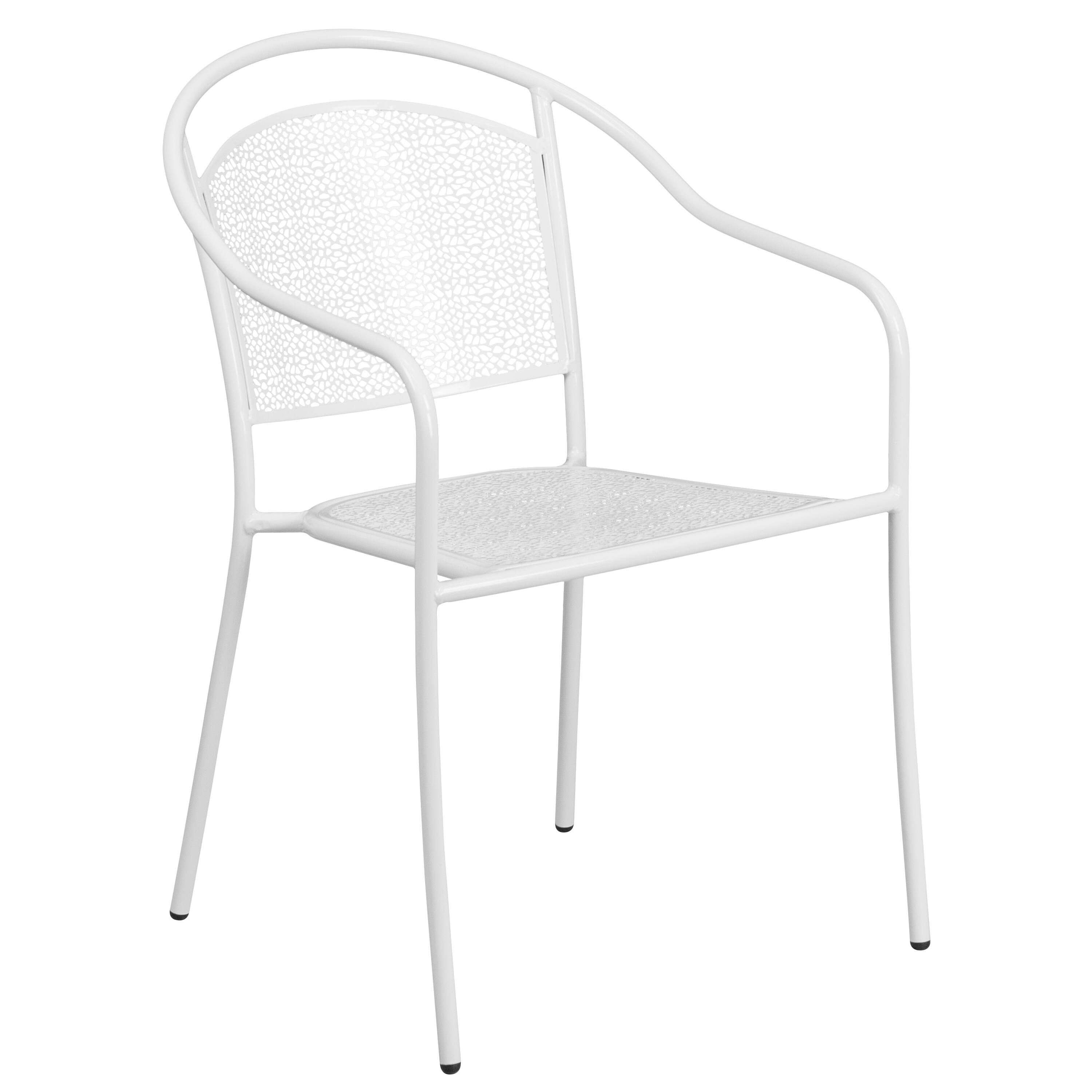 Alt View 4. Emma + Oliver - Commercial 35.25" Round Metal Garden Patio Table Set w/ 2 Round Back Chairs - White.