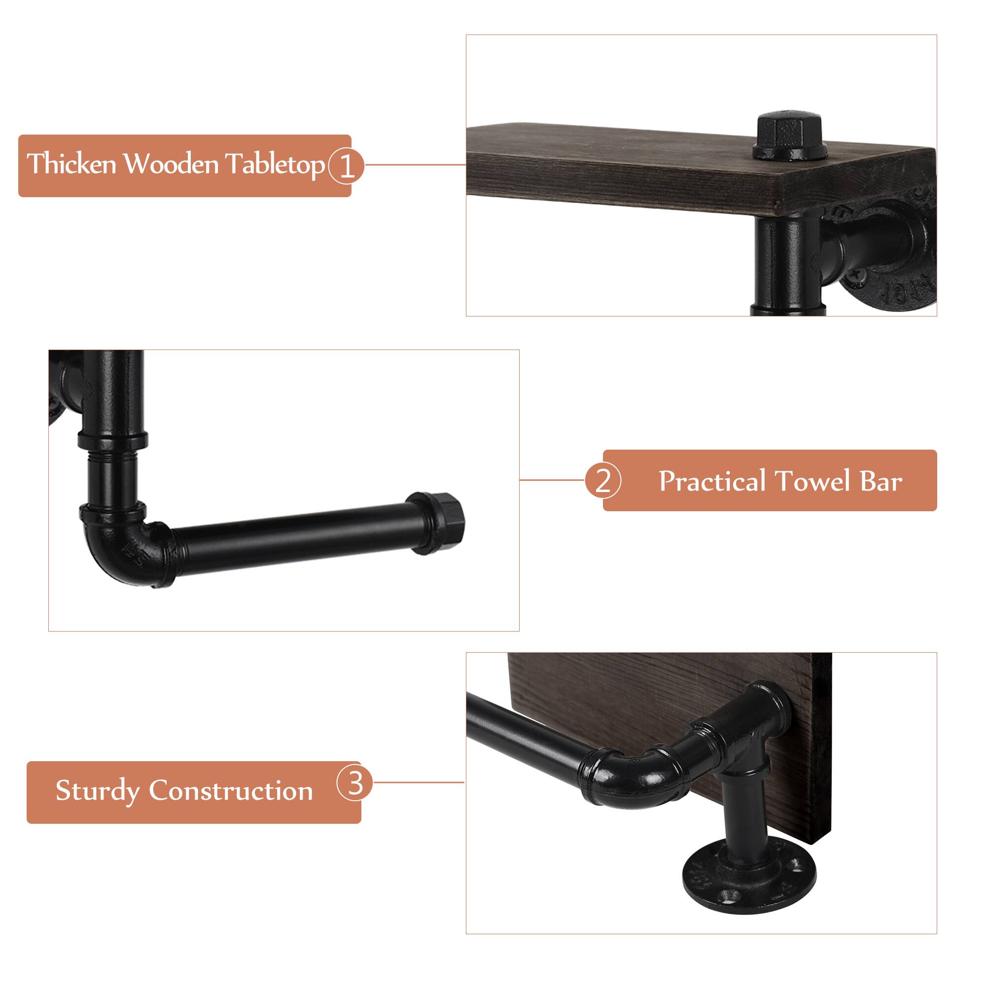 Thicken Wooden Tabletop  
1  
Practical Towel Bar  
2  
Sturdy Construction  
3