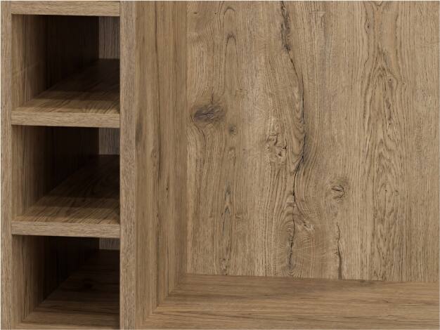 Alt View 4. TuHome - Syrah Corner Bar Cabinet, Eight Bottle Cubbies, Double Door, Two Open Shelves, Bar Room or Living Room - Macadamia.
