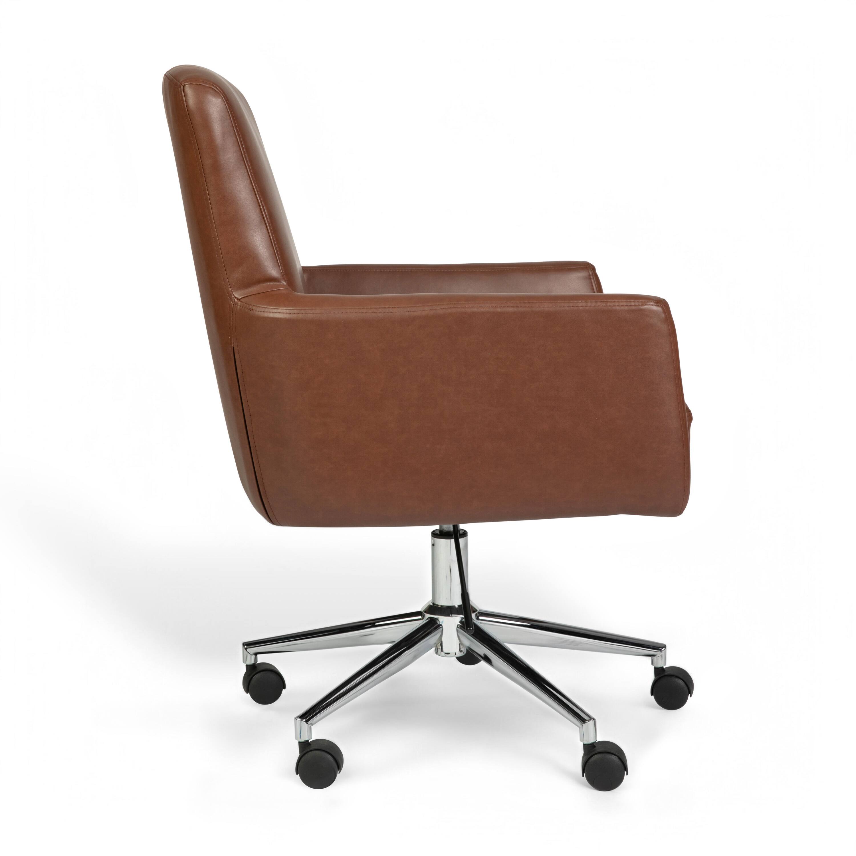 Alt View 9. Martha Stewart - Zaya Upholstered Swivel Home Office Chair with Padded Arms - Saddle Brown Faux Leather/Polished Nickel Frame.