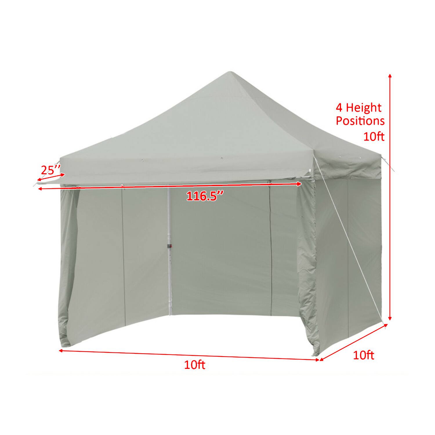 4 Height Positions  
10ft  
25"  
116.5"  
10ft  
10ft