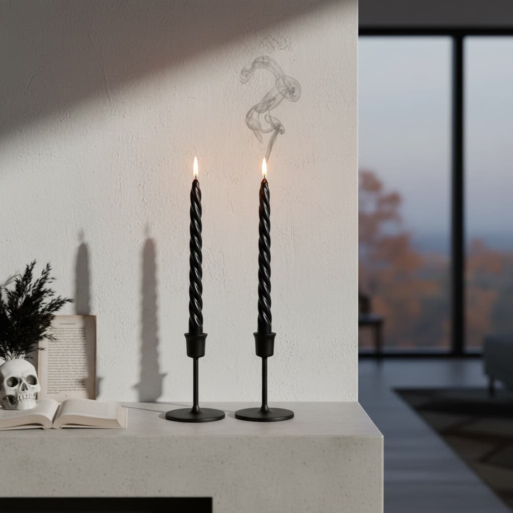Alt View 4. FINEAK - 12 Pack 10-Inch Black Twisted Spiral Taper Candles - Black.