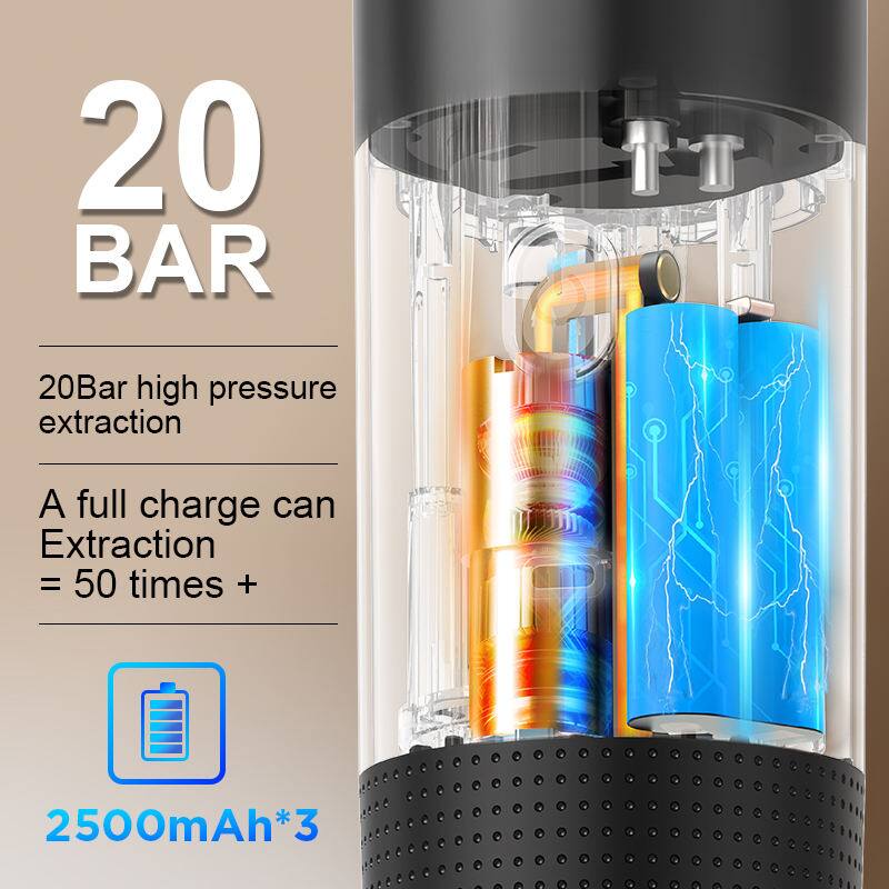 20 BAR  
20Bar high pressure extraction  
A full charge can Extraction = 50 times +  
2500mAh*3