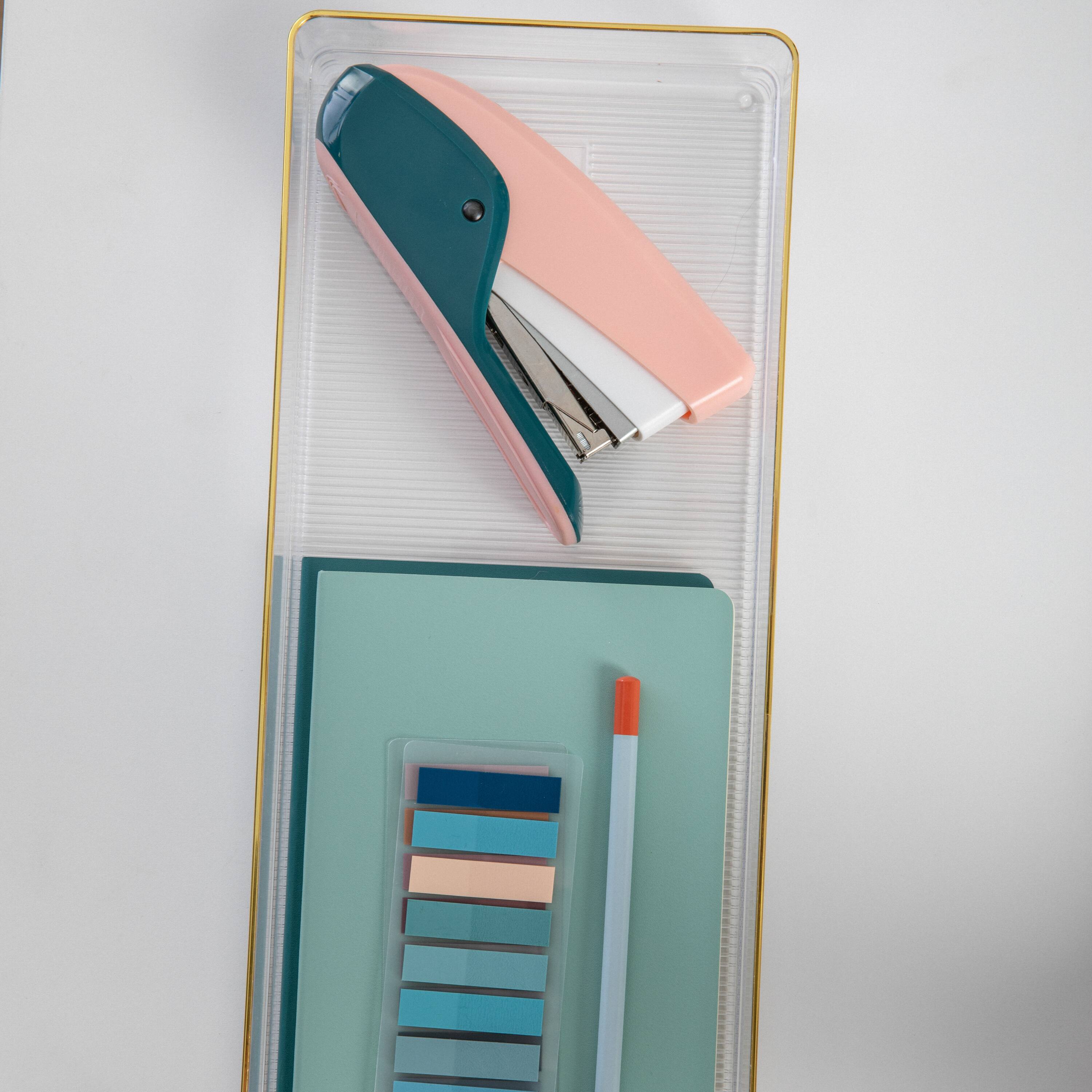 Alt View 14. Martha Stewart - Kerry Set of 2 Plastic Stacking Desk Drawer Organizers with Gold Trim - 15 x 6 - Clear/Gold Trim.