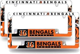 Rico Industries - Cincinnati Football Bengals (Set of 2) Chrome Metal License Plate Frames with Bold Full Frame Design - Multi