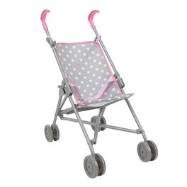 509 Crew - Cotton Candy Pink Umbrella Doll Stroller in Grey Polka Dots Fits Dolls to 24"