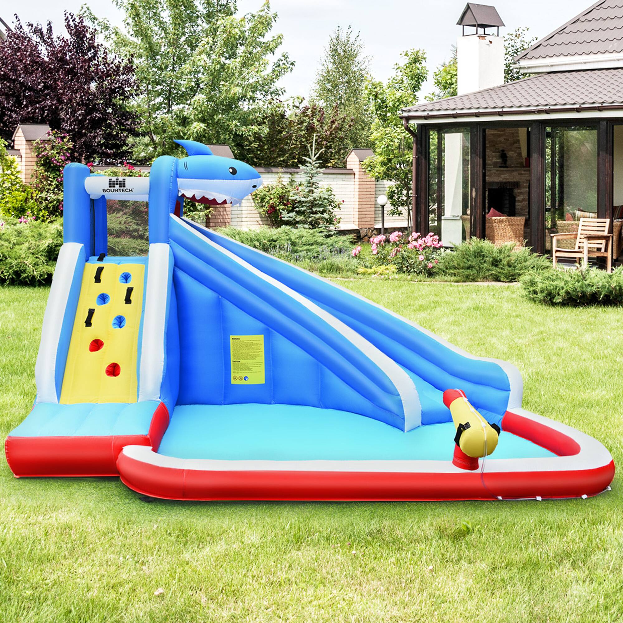 Alt View 2. Gymax - Gymax Inflatable Water Park Bounce House Slide Shark w/ Climbing Wall Splash Pool.