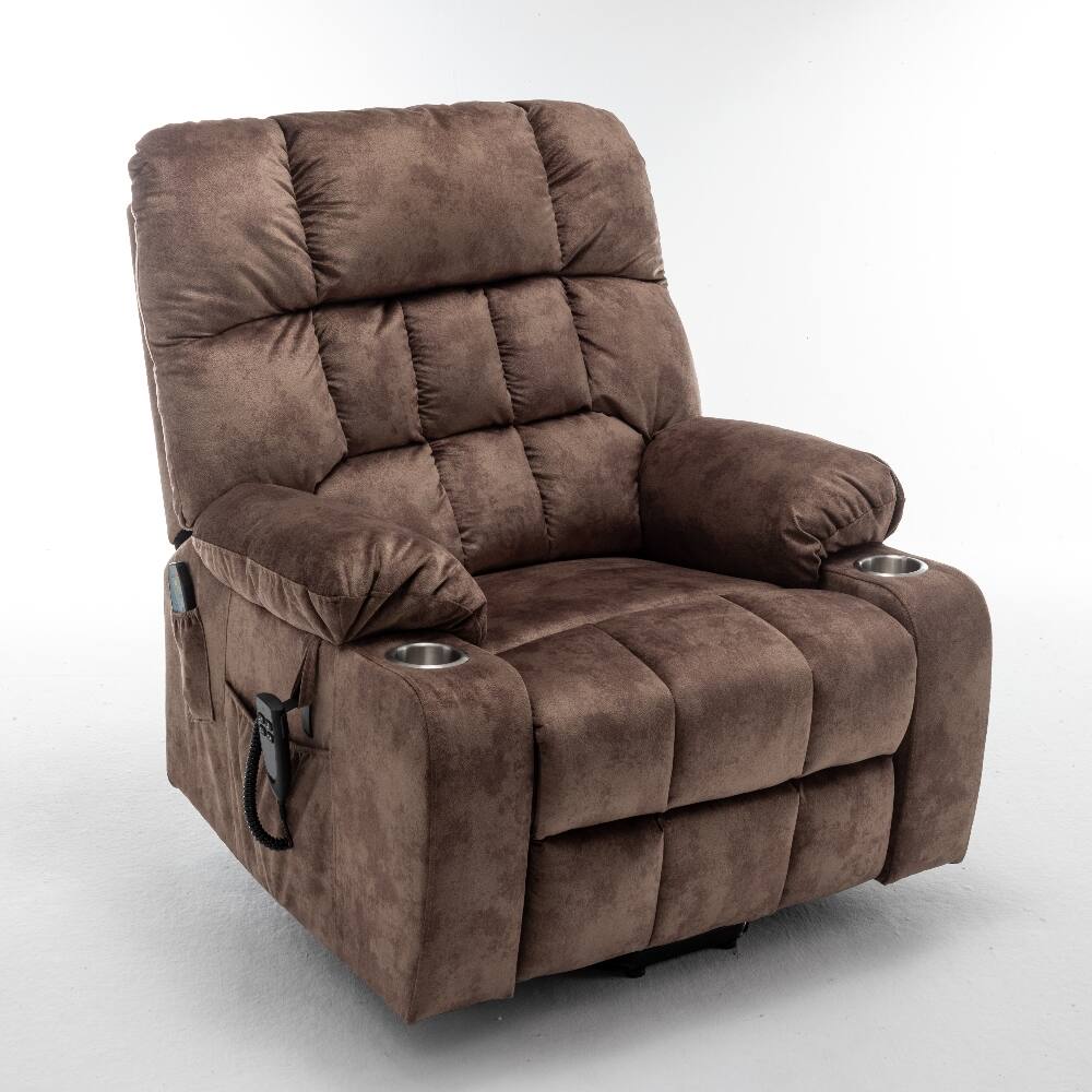 Angle. Ropilly - Ropilly Dual OKIN Motor Lift Recliner Power Lift Chair for Big and Tall Brown Velvet Massage Chair - Brown.