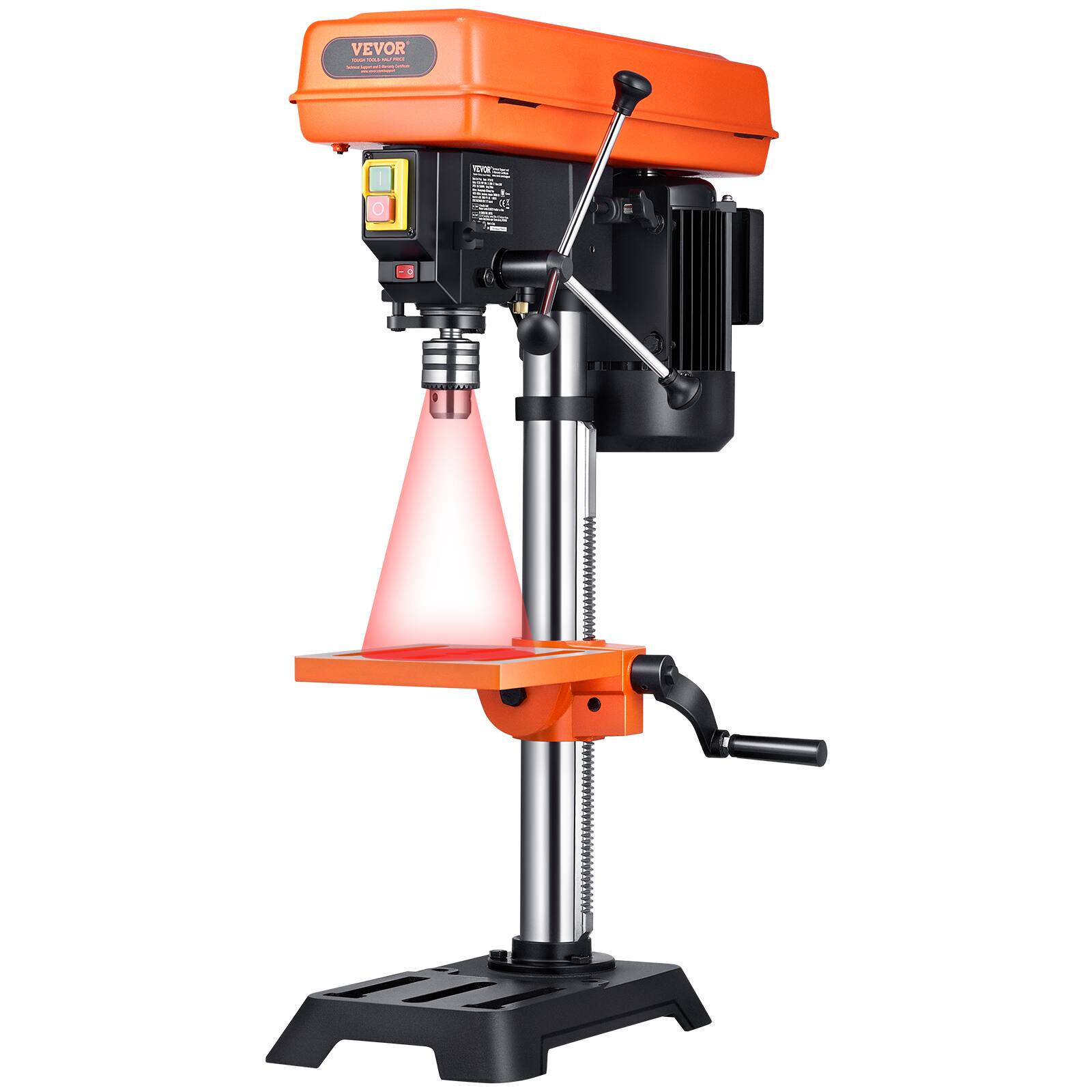 Front. VEVOR - 10 in Benchtop Drill Press, 6.2A Induction Motor, Tabletop Drilling Machine with 650 / 1050 / 1800 / 2350 / 3100 RPM - Orange;Black.