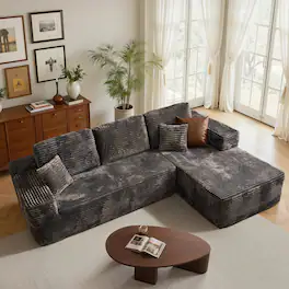 Ovios - 104" Modular Sectional Sofa with Chaise, Modern L Shaped Couch for Living Room - Grey(Plush Corduroy, Right Facing)