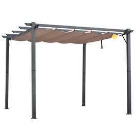 Outsunny - 10' x 10' Aluminum Patio Pergola with Retractable Pergola Canopy, Backyard Shade Shelter for Porch - Charcoal Gray