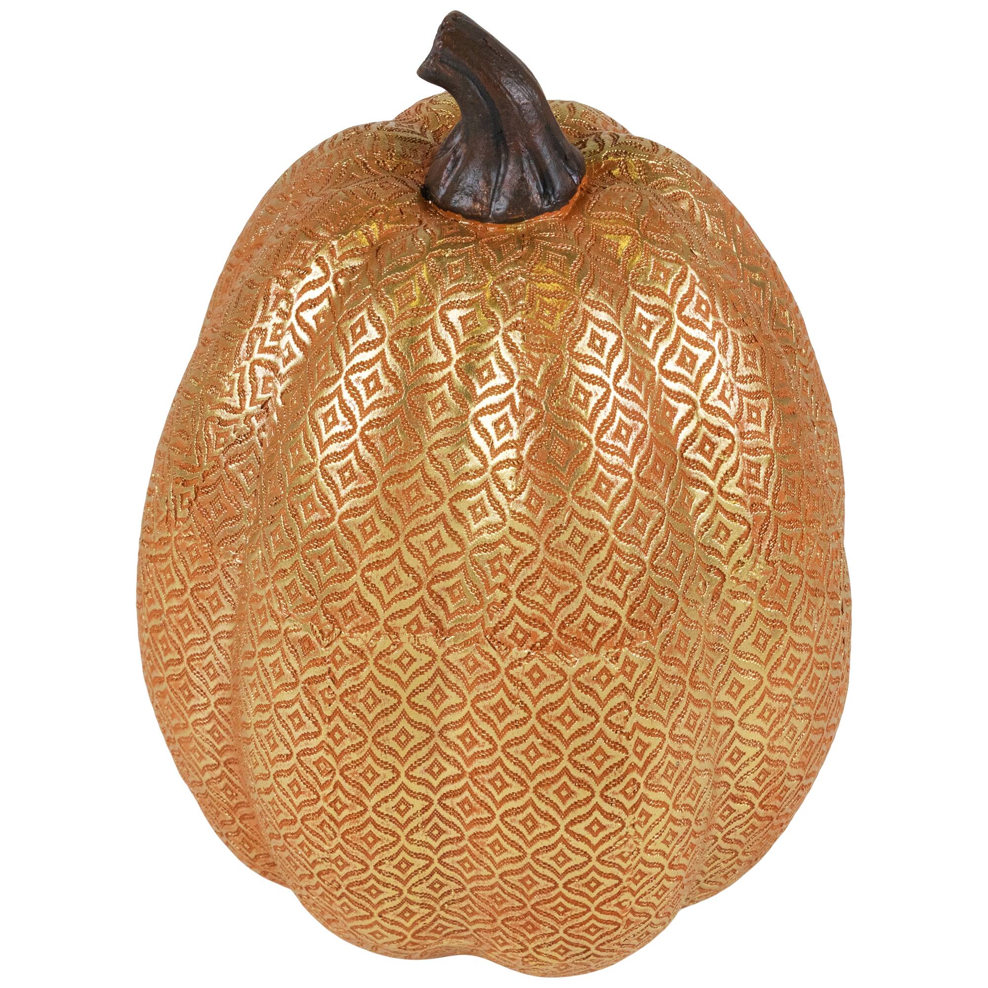 Alt View 3. Northlight - Embossed Ogee Fall Harvest Pumpkin Decoration - 9.75" - Orange.