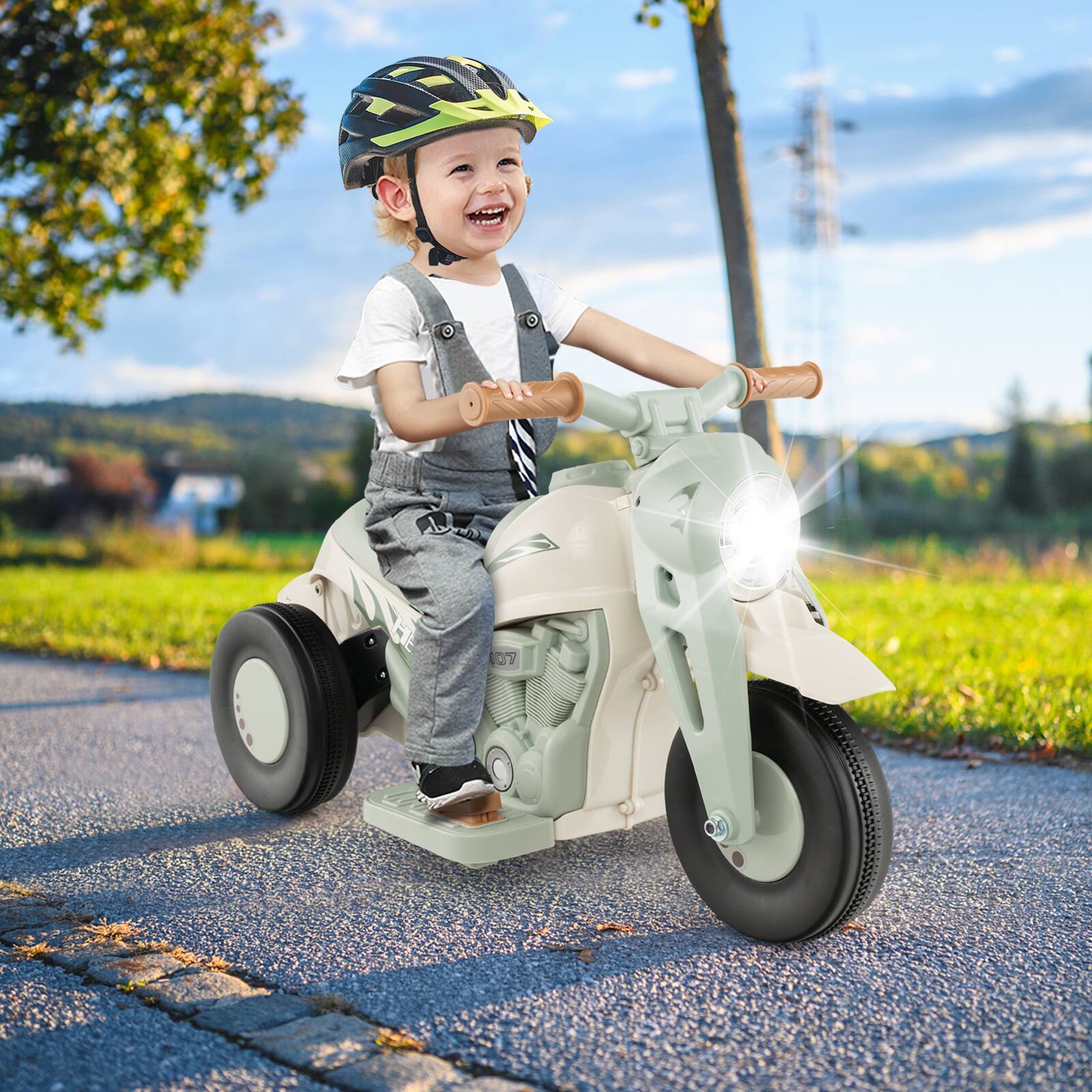 Alt View 1. Costway - Costway 6V Kids Bubble Car Electric Ride on Motorcycle with Music Button & LED Headlight - Beige.