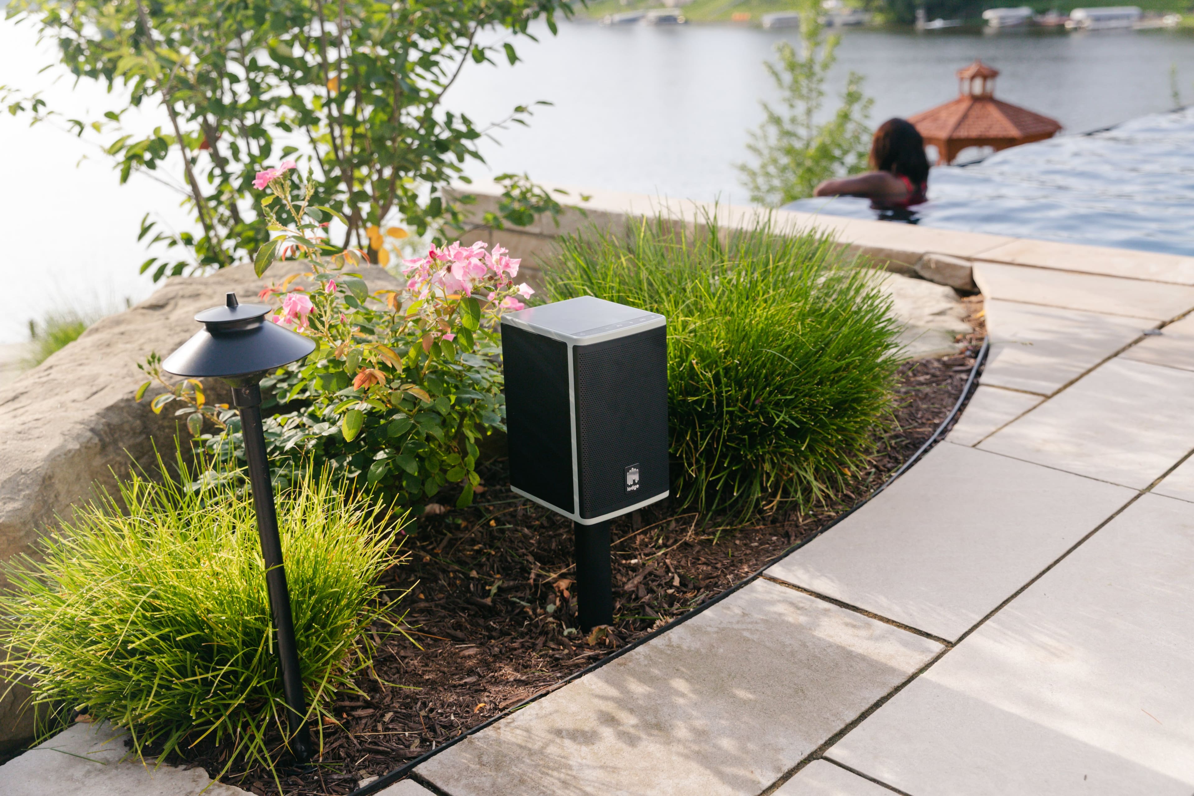 Alt View 5. Lodge - Solar Powered, Premium Sound, Outdoor, Landscape, Weatherproof Bluetooth Speaker 2-Pack (Pair) - Black.