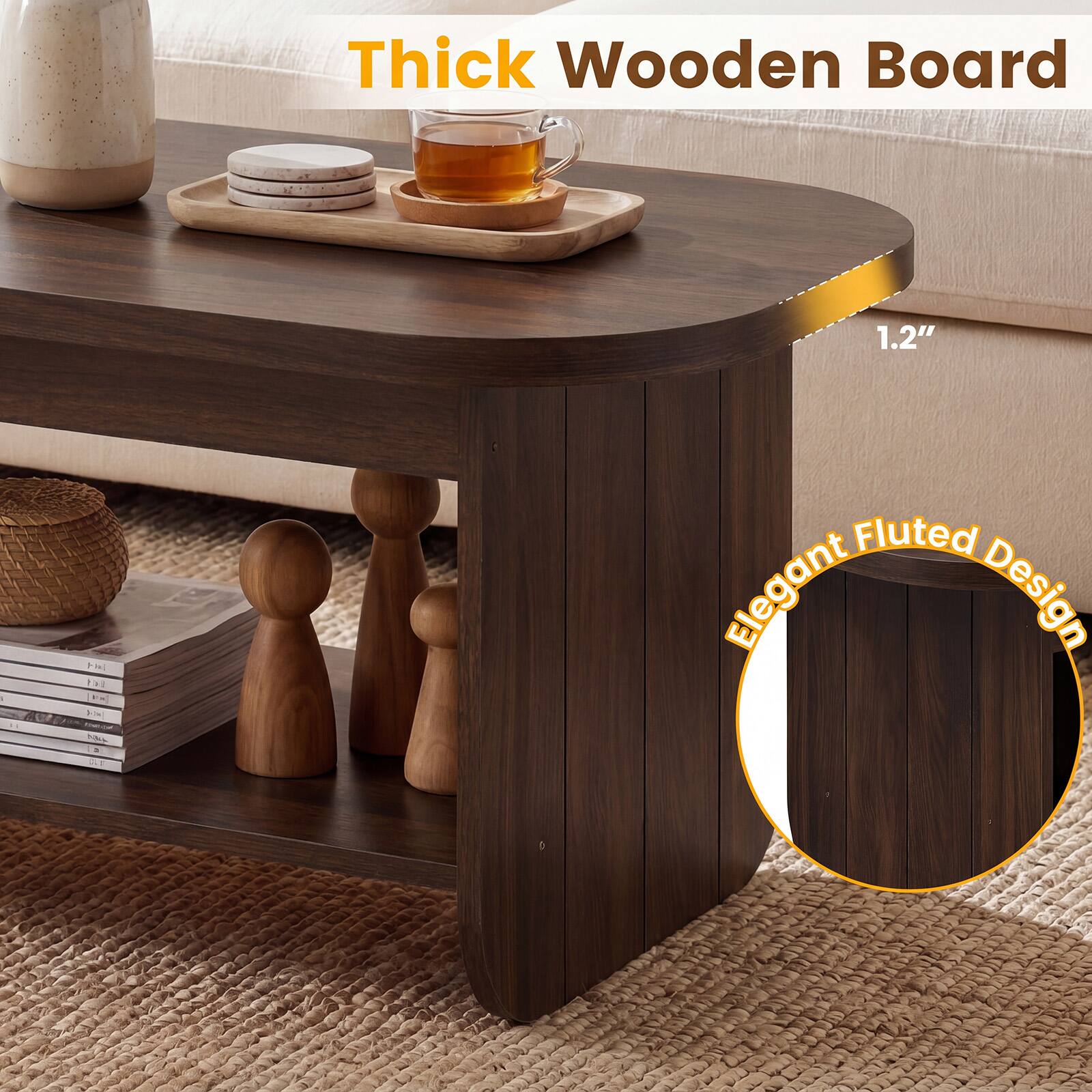 Thick Wooden Board 1.2" F Fluted Elegant Design