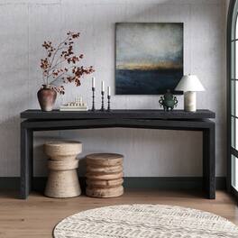 Loheer - 65 Inch Rustic Console Table, Long Farmhouse Entryway Table with Sled Base - Black