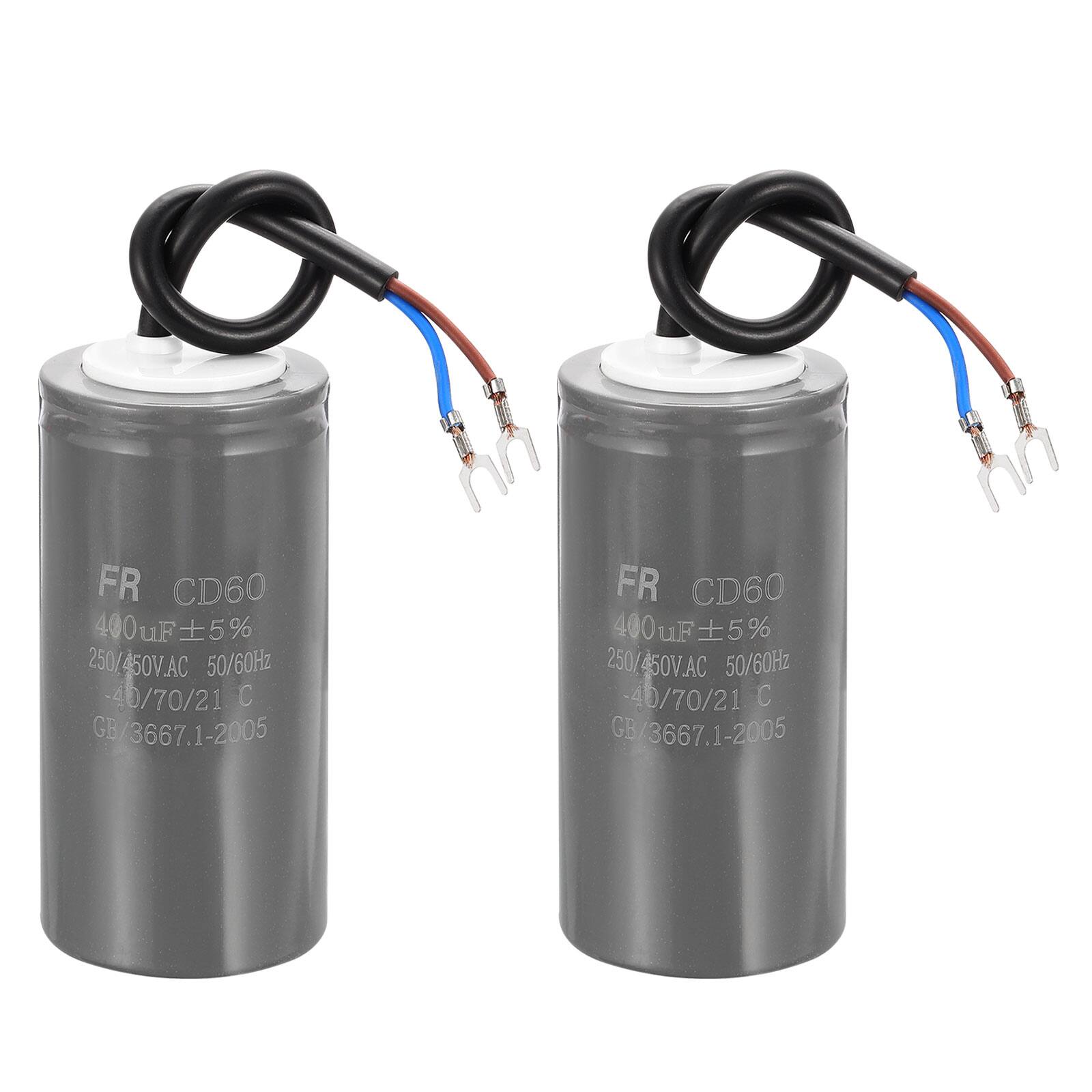 Unique Bargains - 2pcs CD60 Run Capacitor 400uF 450V 5% Motor Starting with 2 Wires for Air Compressor Washing Machine - Gray price history on PriceWatchPro