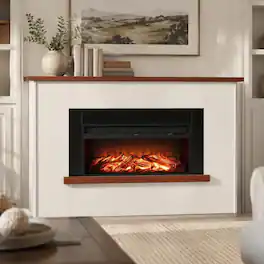 RYHNUYNE - 65.5 Inch Freestanding Electric Fireplace Heater With Mantel, Adjustable Flames Remote Timer Overheat Protection - Black White