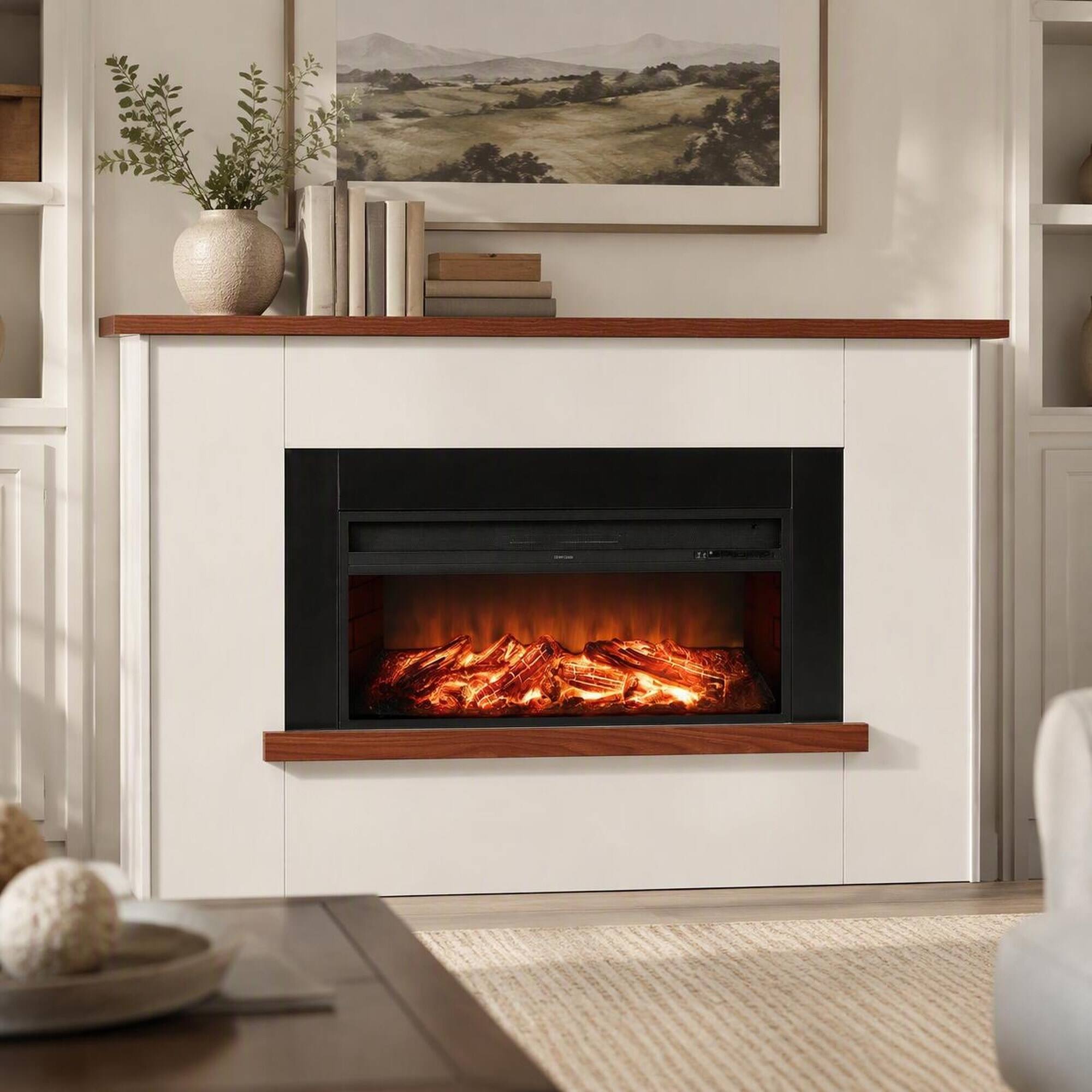 Front. RYHNUYNE - 65.5 Inch Freestanding Electric Fireplace Heater With Mantel, Adjustable Flames Remote Timer Overheat Protection - Black White.